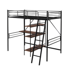 Black Twin Size Metal Loft Bed With Desk and Shelves