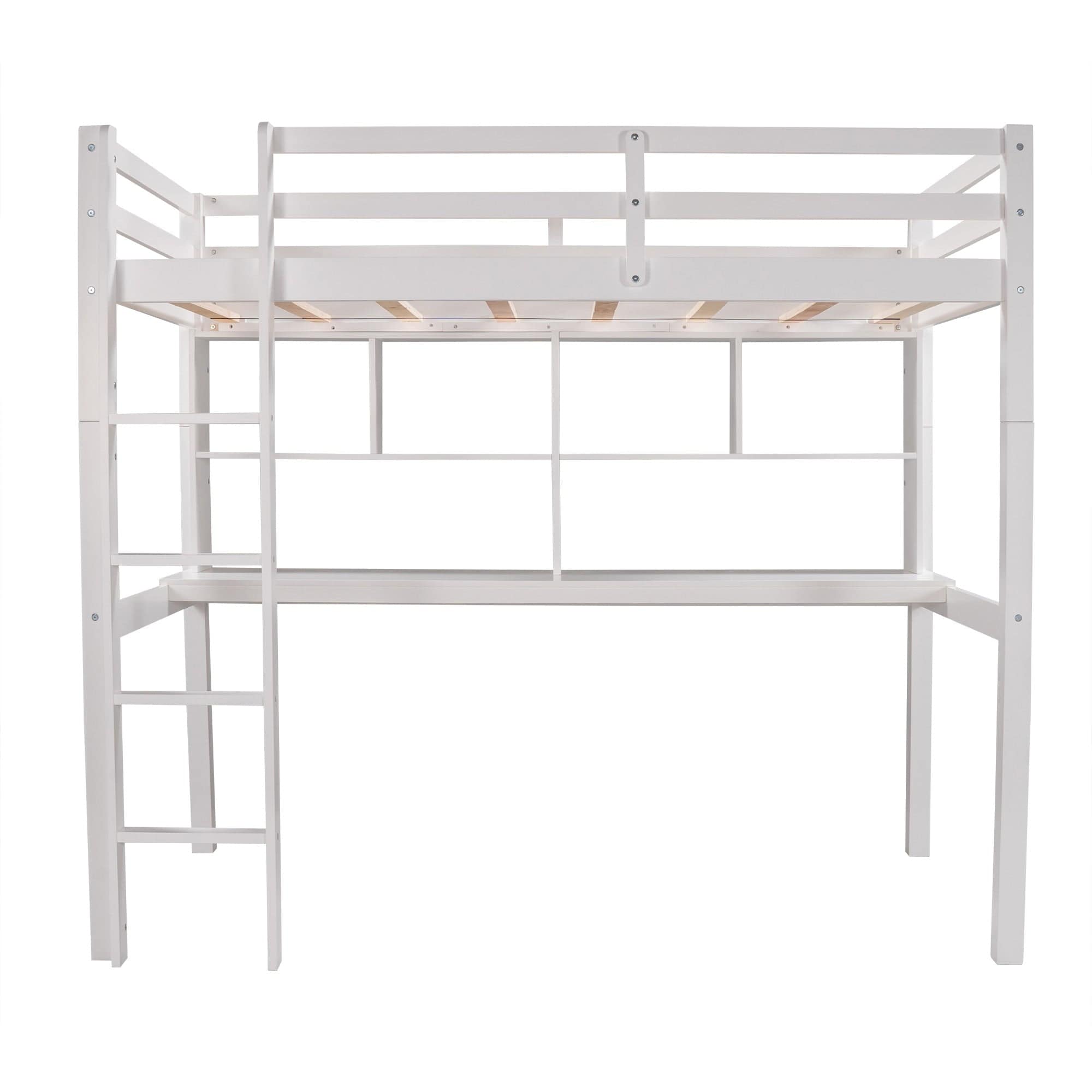 White Twin Loft Bed With Desk and Shelves