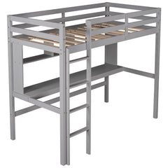 Minimalist Gray Twin Size Loft Bed with Built In Desk and Shelf