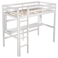 Minimalist White Twin Size Loft Bed with Built In Desk and Shelf