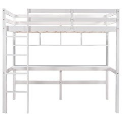 Minimalist White Twin Size Loft Bed with Built In Desk and Shelf