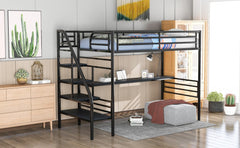 Mod Black Twin Size Metal Loft Bed with Desk and Stairs