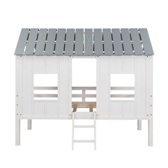 Playhouse with Windows and Roof White Twin Size Low Loft Bed