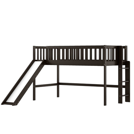 Dark Brown Twin Size Loft Bed with Slide - Homeroots