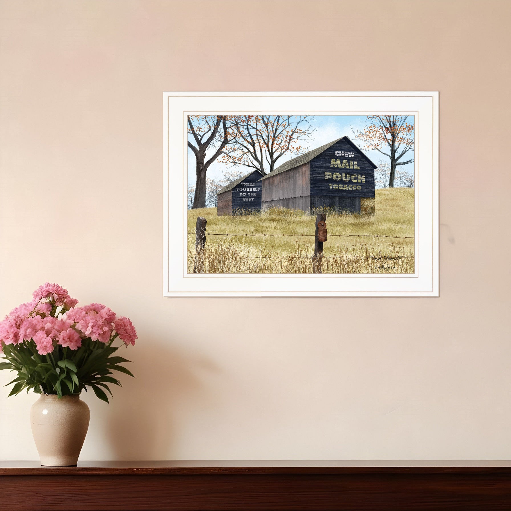 Treat Yourself Mail Pouch Barn 1 White Framed Print Wall Art