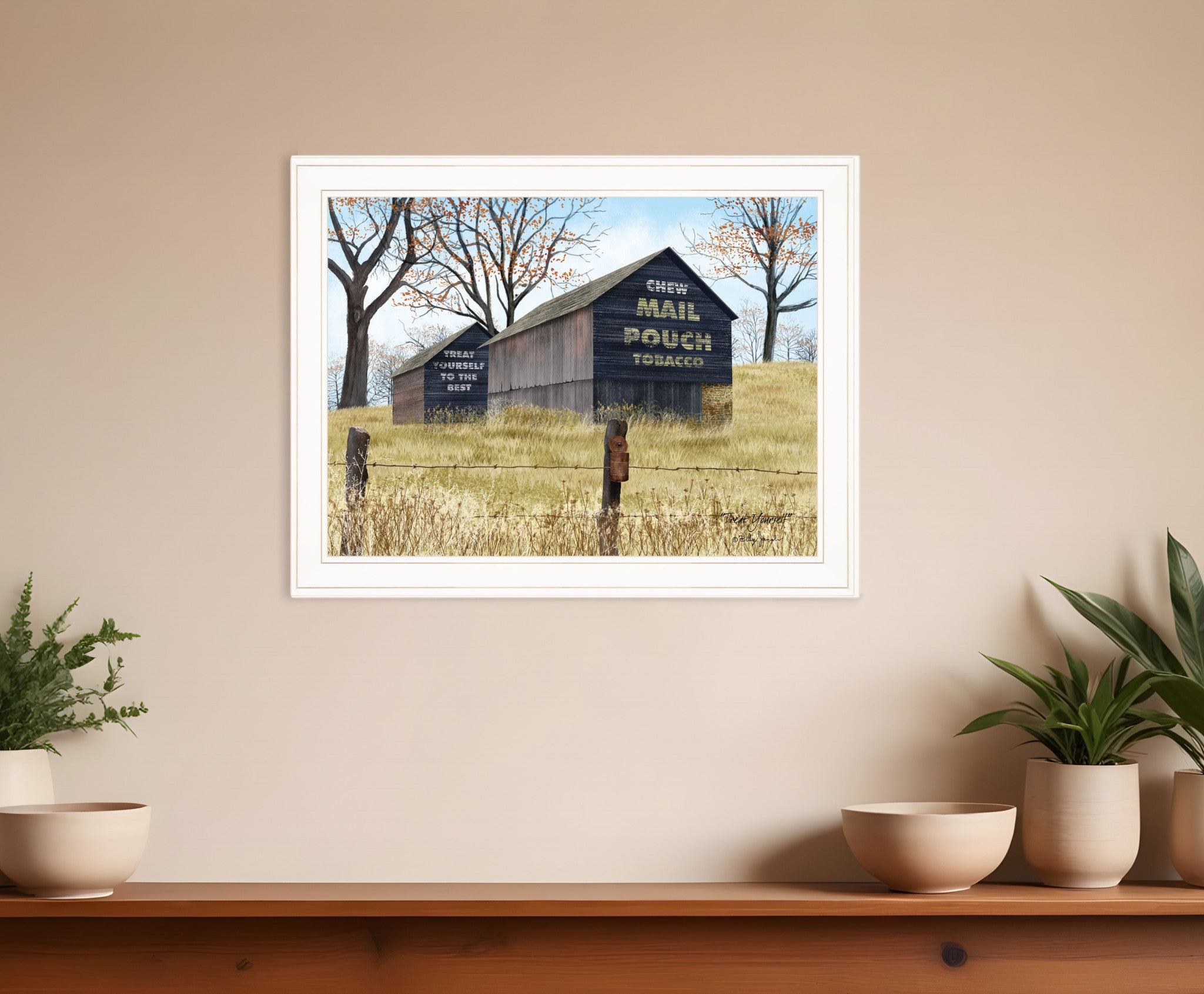 Treat Yourself Mail Pouch Barn 3 White Framed Print Wall Art