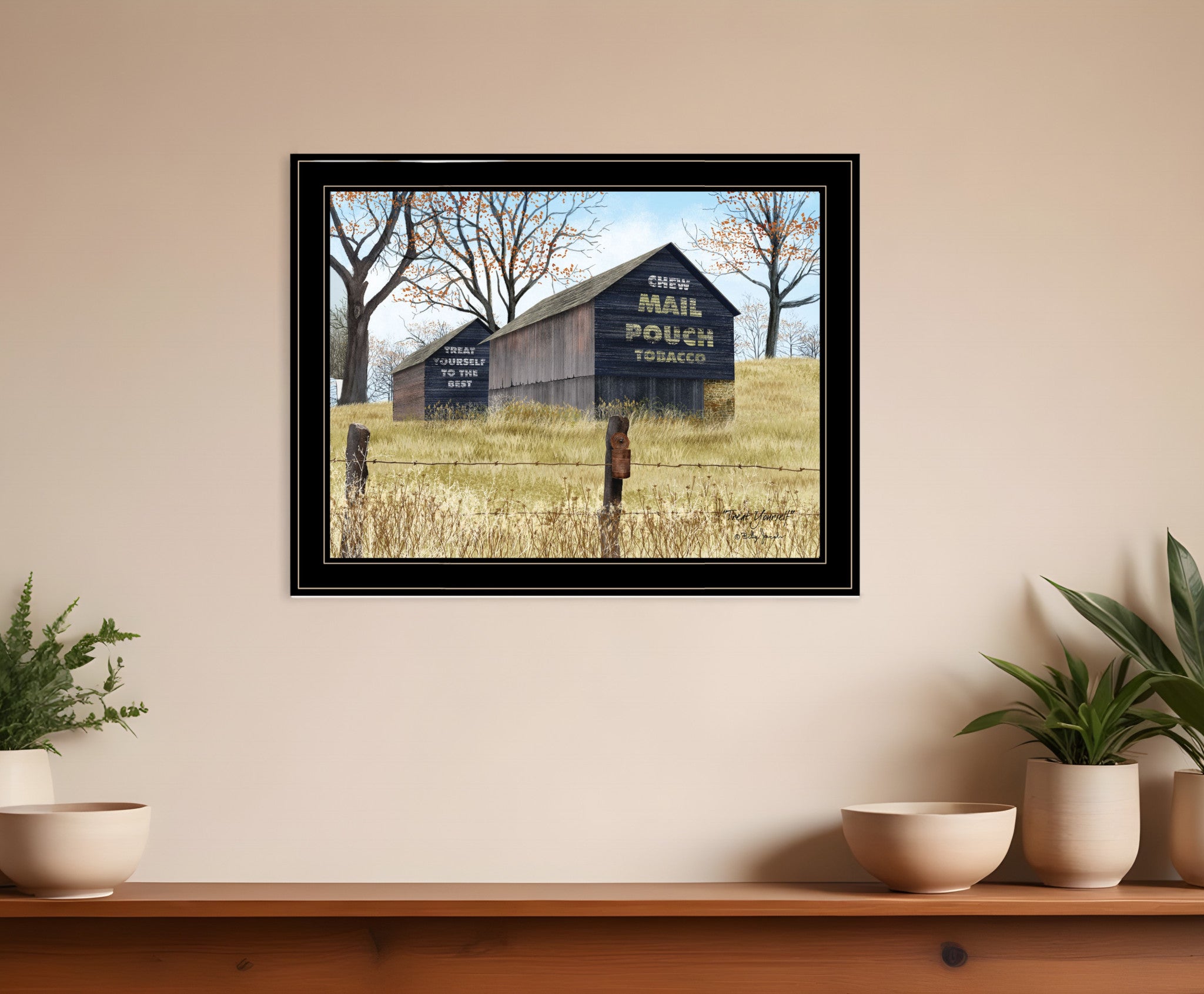 Treat Yourself Mail Pouch Barn 4 Black Framed Print Wall Art