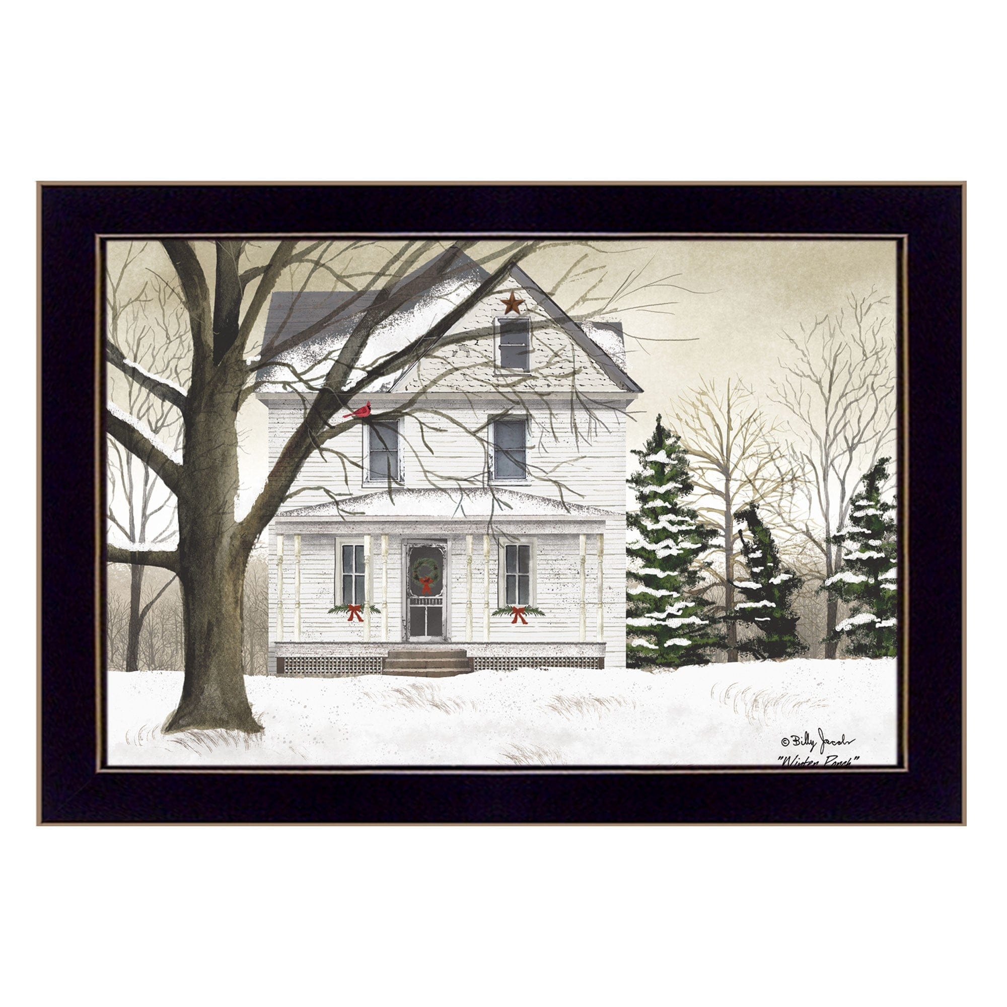 Winter Porch Black Framed Print Wall Art