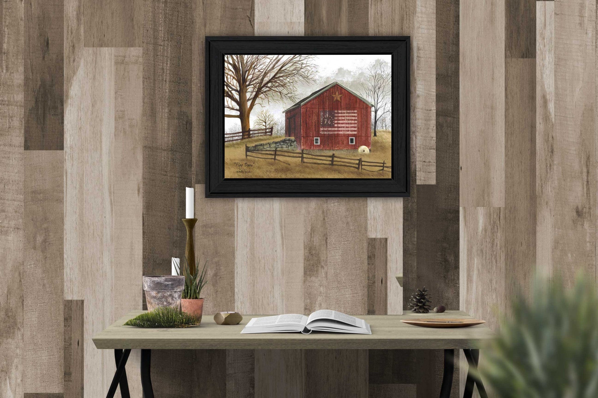 Flag Barn 4 Black Framed Print Wall Art