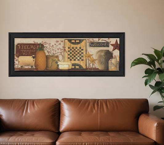 Village Welcome Black Framed Print Wall Art