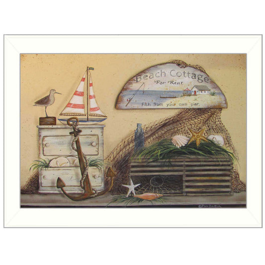 Beach Cottage White Framed Print Wall Art