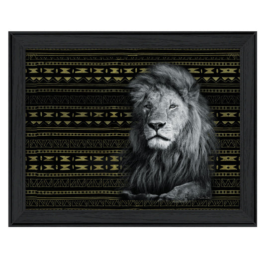 Patterned Lion Black Framed Print Wall Art