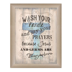 Wash your Hands 3 Brown Framed Print Bathroom Wall Art