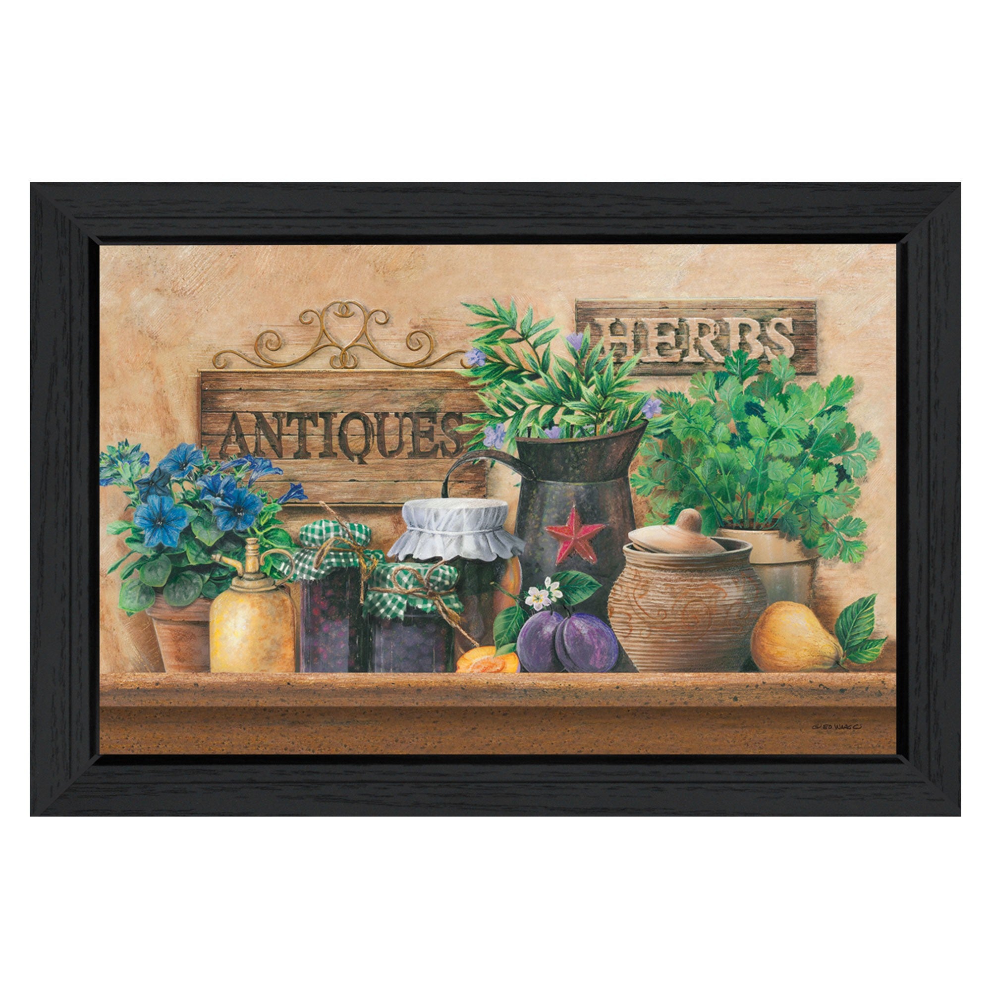 Antiques and Herbs 3 Black Framed Print Kitchen Wall Art