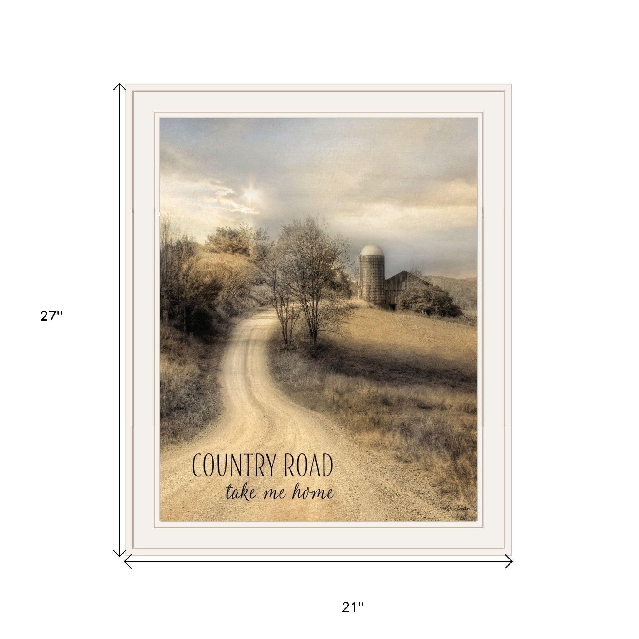 Country Road Take Me Home 1 White Framed Print Wall Art