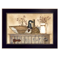 Duck and Berry Still Life Black Framed Print Wall Art