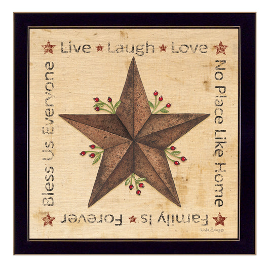 Live Laugh Love Barn Star Black Framed Print Wall Art