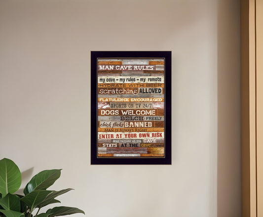 Man Cave Rules 1 Black Framed Print Wall Art