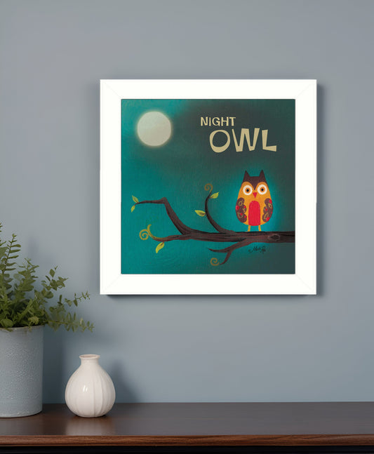 Night Owl 1 White Framed Print Wall Art