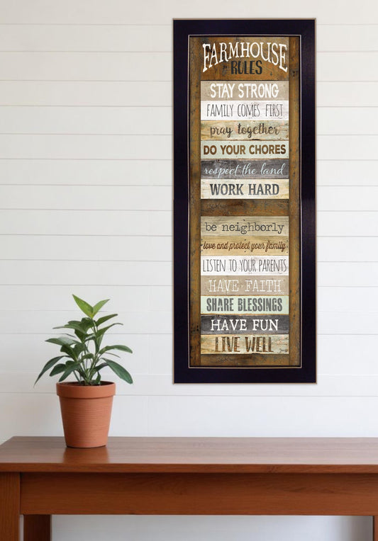 Farmhouse Rules 1 Black Framed Print Wall Art