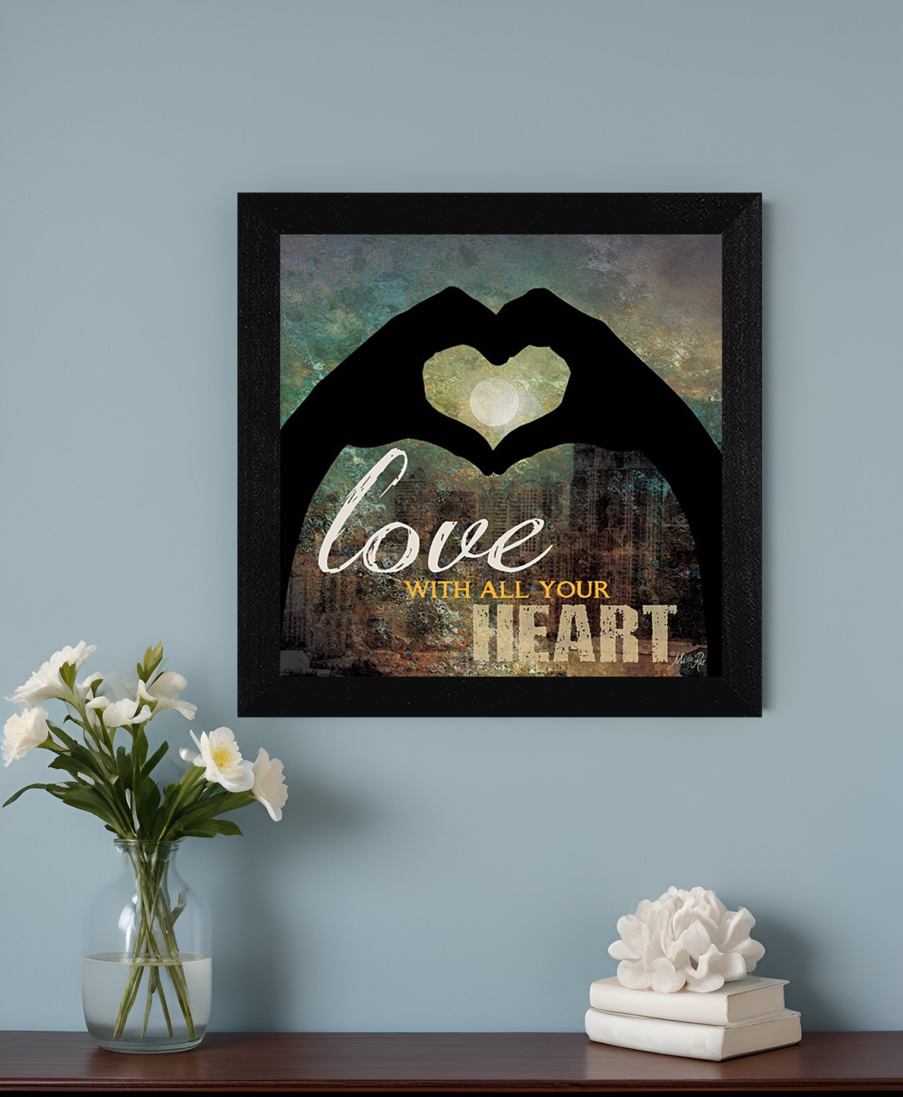 Love with all Your Heart 2 Black Framed Print Wall Art