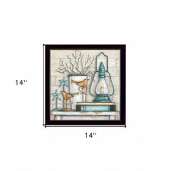 Lantern on Books 1 Black Framed Print Wall Art