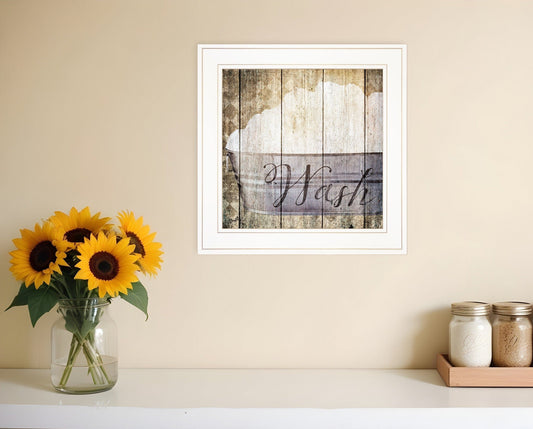 Wash 1 White Framed Print Bathroom Wall Art