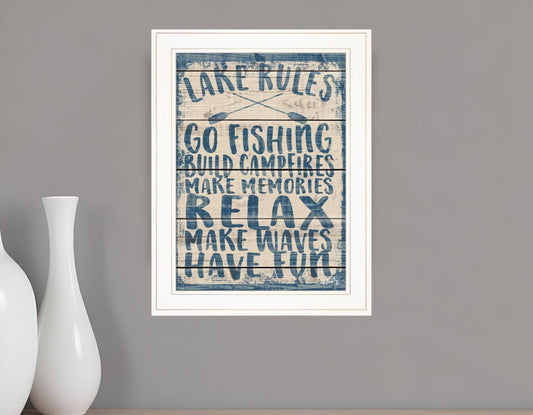 Lake Rules 1 White Framed Print Wall Art - Homeroots