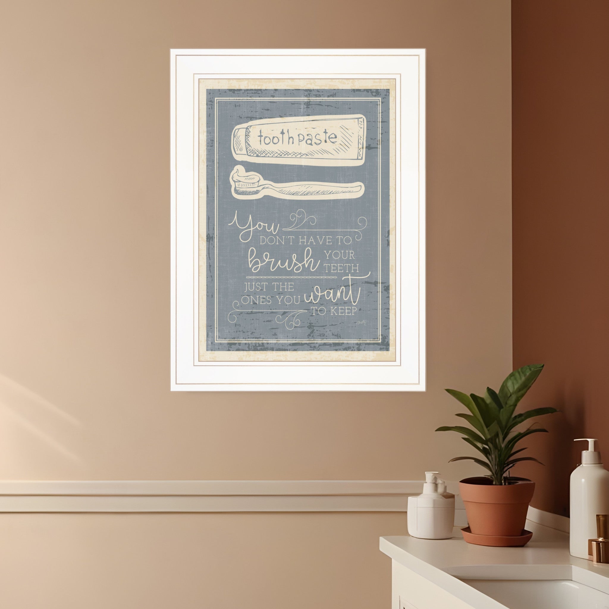 Brush Teeth 2 White Framed Print Wall Art