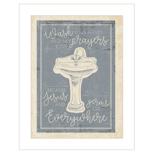 Wash Your Hands 5 White Framed Print Bathroom Wall Art