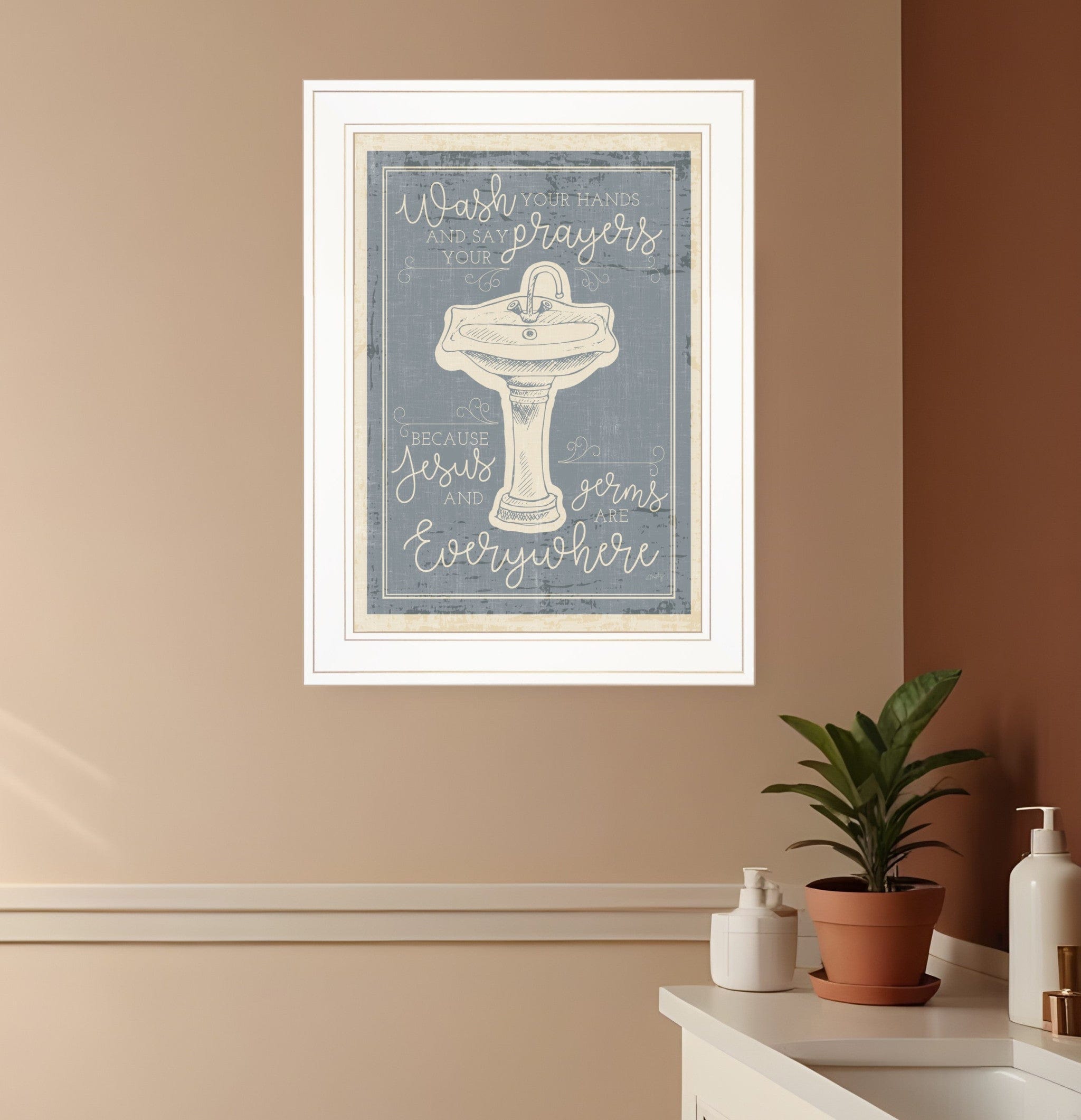 Wash Your Hands 6 White Framed Print Bathroom Wall Art