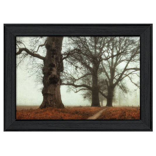 Misty Trees Black Framed Print Wall Art