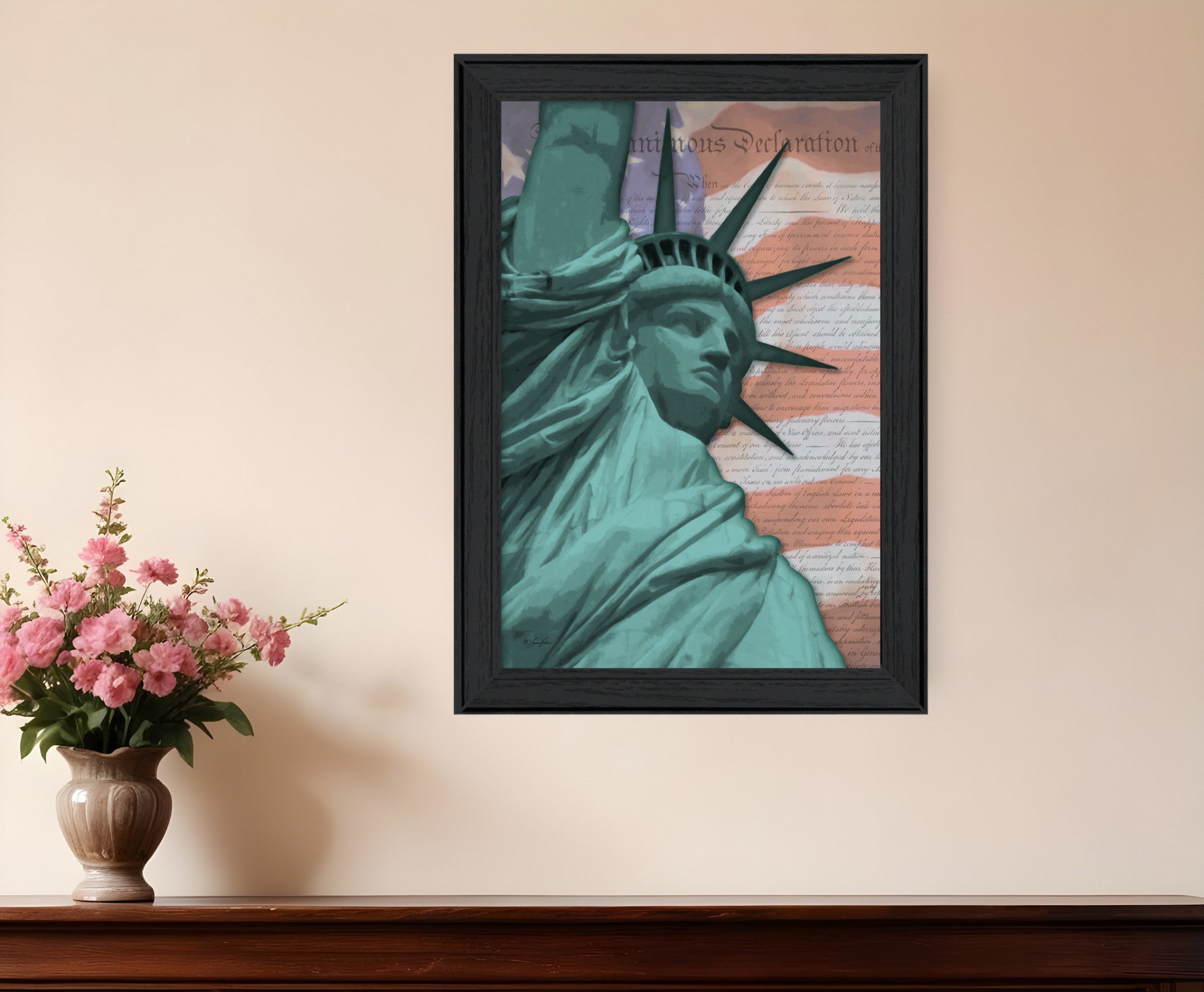 Lady Liberty Black Framed Print Wall Art