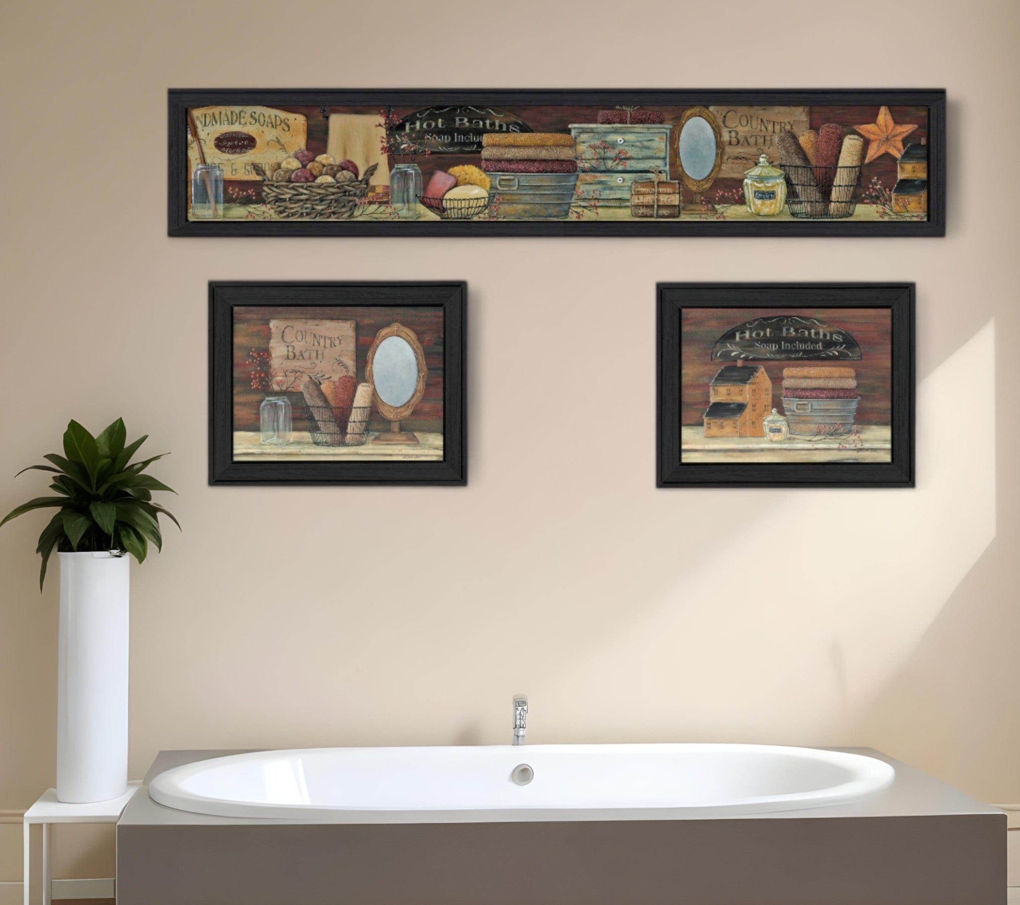 Set Of Three Country Bath I 1 Black Framed Print Bathroom Wall Art - Homeroots