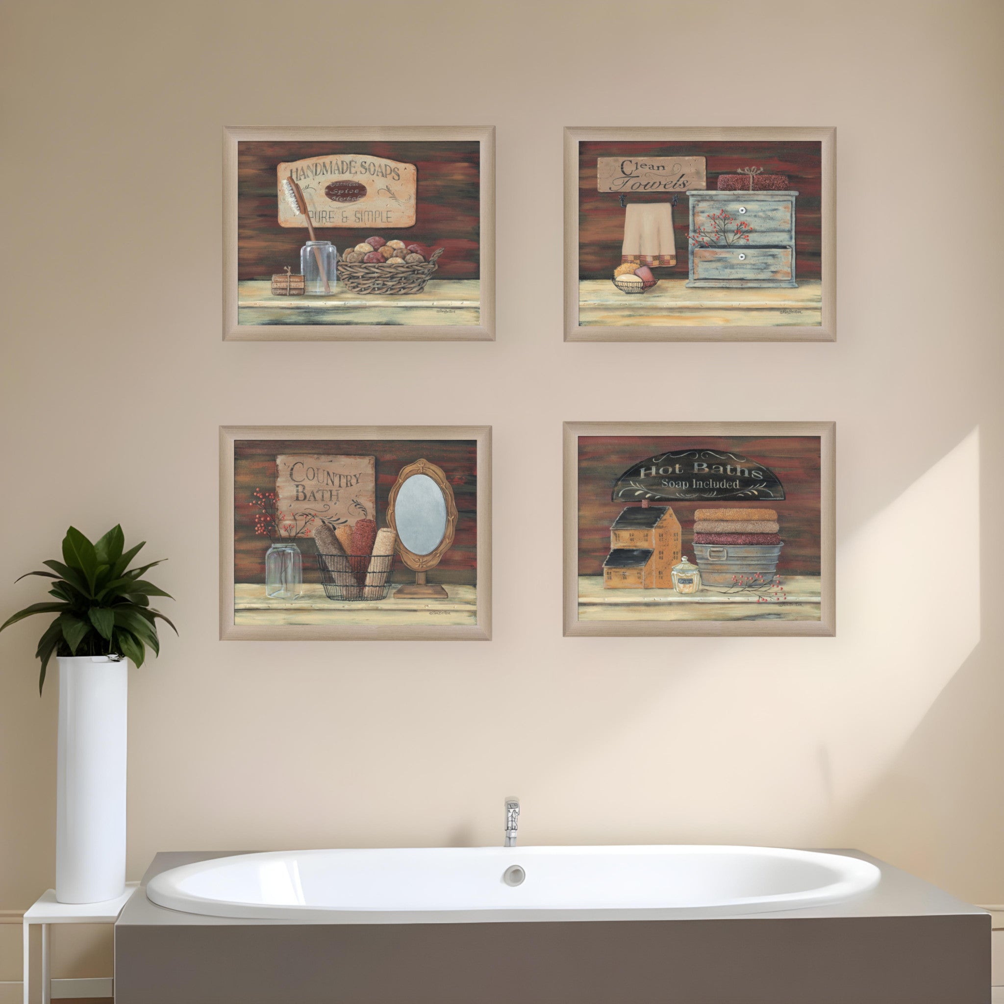 Set Of Four Bathroom II Brown Framed Print Bathroom Wall Art