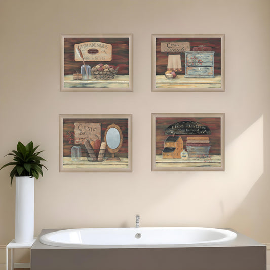 Set Of Four Bathroom II Brown Framed Print Bathroom Wall Art