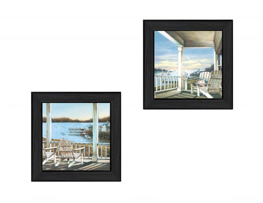 Set Of Two Lake Side Black Framed Print Wall Art