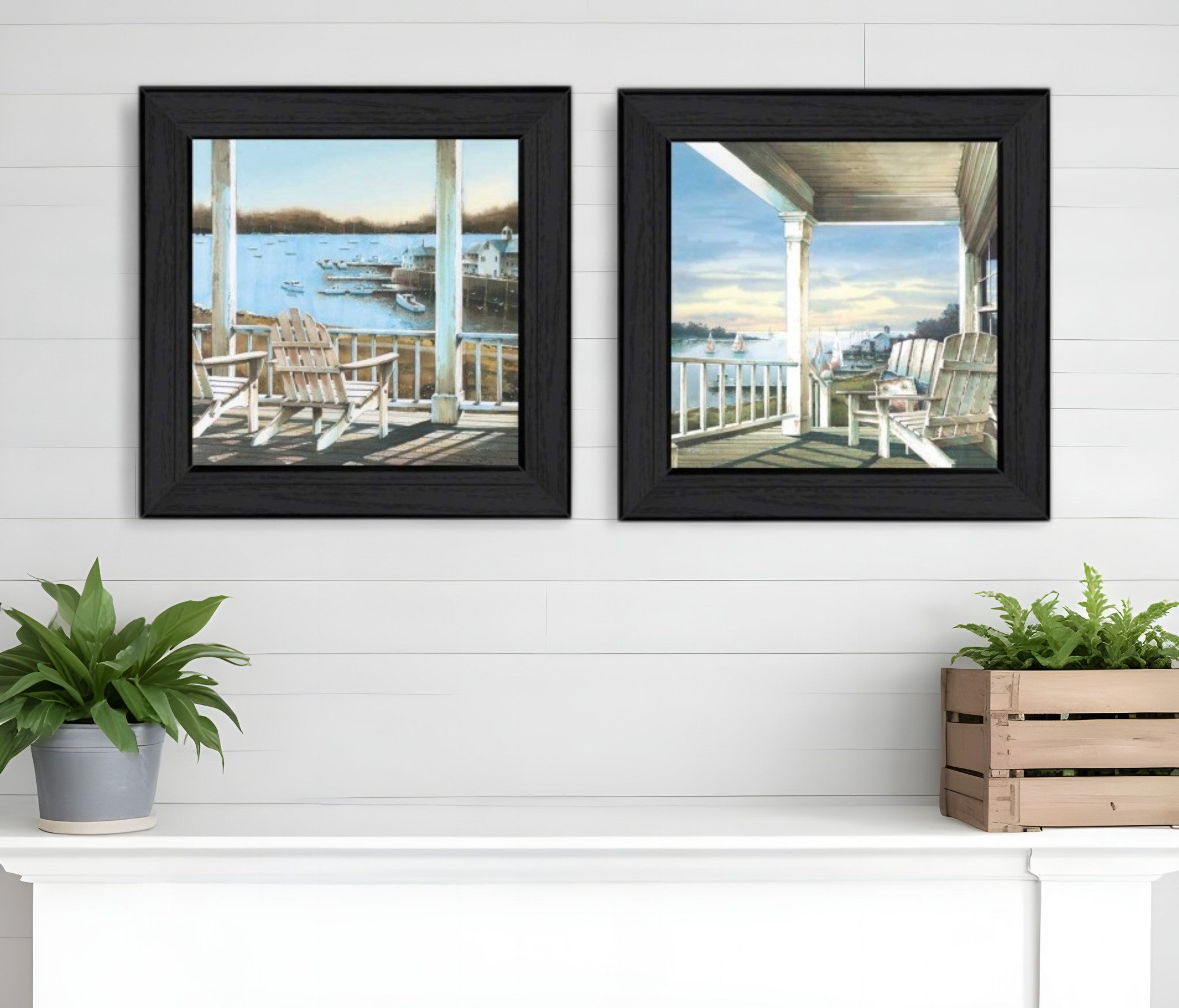 Set Of Two Lake Side Black Framed Print Wall Art