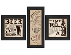 Set Of Three Beer Time Black Framed Print Wall Art