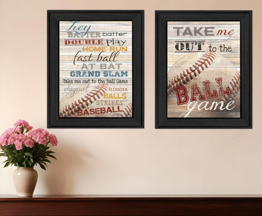 Set Of Two Baseball 1 Black Framed Print Wall Art