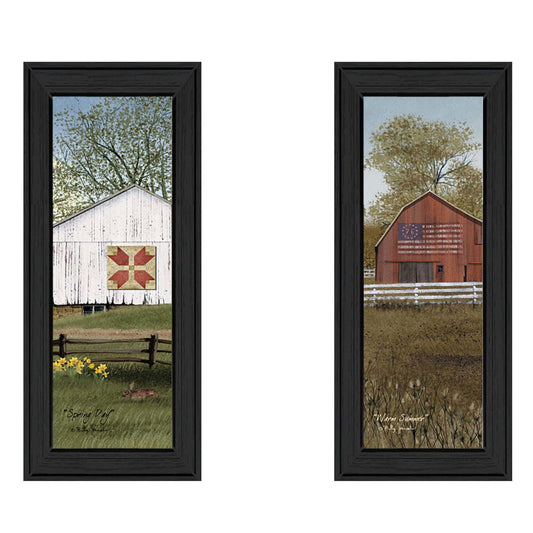 Set Of Two Country Barns 3 Black Framed Print Wall Art