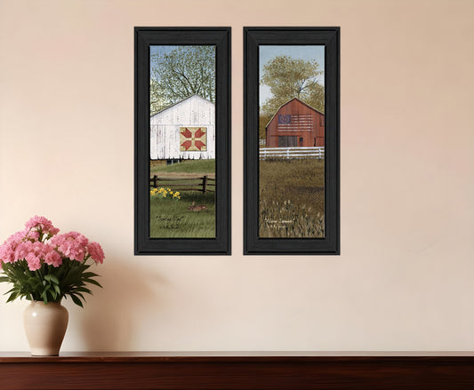 Set Of Two Country Barns 3 Black Framed Print Wall Art