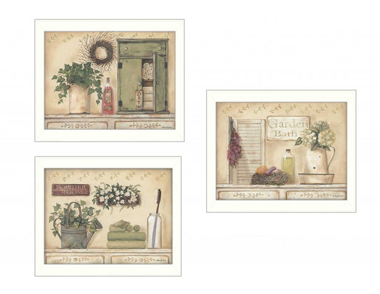 Set Of Three Garden Bath 2 White Framed Print Bathroom Wall Art