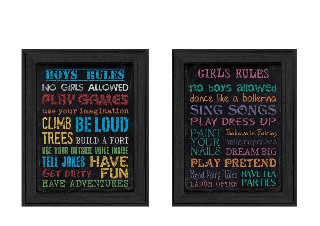 Set Of Two Family Kids Rules Black Framed Print Wall Art - Homeroots