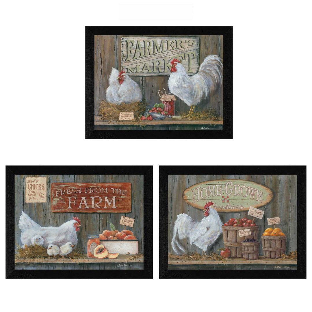 Set Of Three Farmers Market Black Framed Print Wall Art