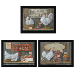 Set Of Three Farmers Market Black Framed Print Wall Art