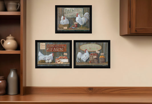 Set Of Three Farmers Market Black Framed Print Wall Art