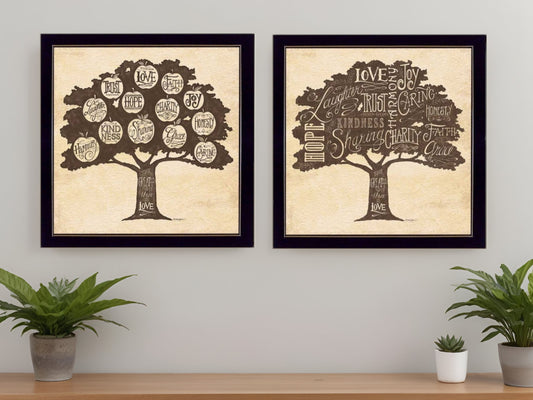 Set Of Two Family Trees Black Framed Print Wall Art