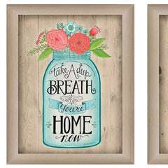 Set Of Two Mason Jars Floral Brown Framed Print Wall Art