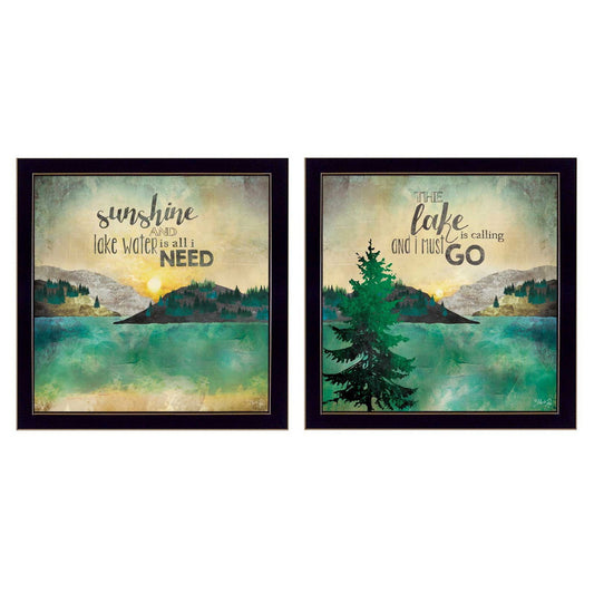 Set Of Two The Lake is Calling Black Framed Print Wall Art